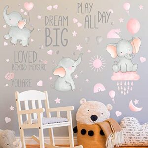 dream big little one elephant wall stickers baby room wall decals moon hot air balloon grey stars wall decals for nursery kids room living room bedroom decorations home decor (cute style)