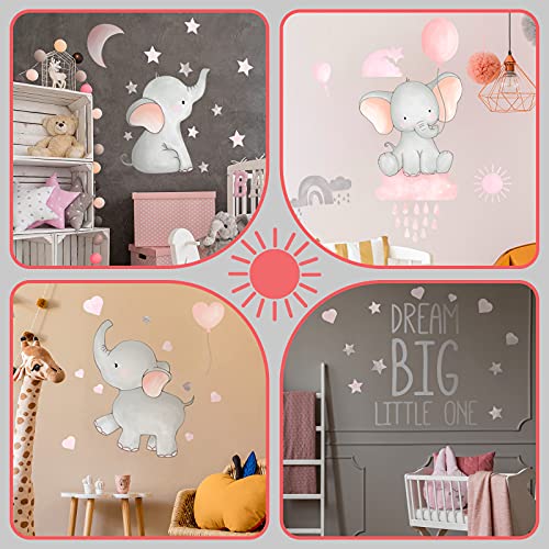 Dream Big Little One Elephant Wall Stickers Baby Room Wall Decals Moon Hot Air Balloon Grey Stars Wall Decals for Nursery Kids Room Living Room Bedroom Decorations Home Decor (Cute Style)