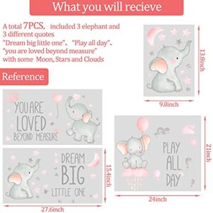 Dream Big Little One Elephant Wall Stickers Baby Room Wall Decals Moon Hot Air Balloon Grey Stars Wall Decals for Nursery Kids Room Living Room Bedroom Decorations Home Decor (Cute Style)