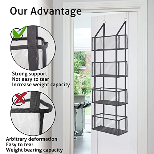 VERONLY Over The Door Hanging Pantry Organizer - Wall Mount Storage with 4 Large Clear Plastic Pockets & 2 Metal Hooks for Baby Kids Toys,Playroom,Nursery,Diapers,Bathroom,Kitchen,Dorm (Grey)