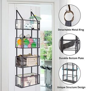 VERONLY Over The Door Hanging Pantry Organizer - Wall Mount Storage with 4 Large Clear Plastic Pockets & 2 Metal Hooks for Baby Kids Toys,Playroom,Nursery,Diapers,Bathroom,Kitchen,Dorm (Grey)