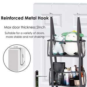 VERONLY Over The Door Hanging Pantry Organizer - Wall Mount Storage with 4 Large Clear Plastic Pockets & 2 Metal Hooks for Baby Kids Toys,Playroom,Nursery,Diapers,Bathroom,Kitchen,Dorm (Grey)
