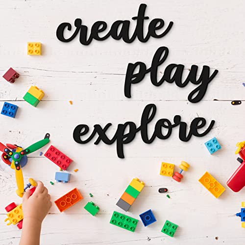 Xylolfsty Playroom Wall Decor Wood Play Explore Create Inspirational Wall Art Nursery Room Decor for Kids Toddlers Boys Girls Classroom Bedroom Reading Nook Positive Quotes Wall Decoration