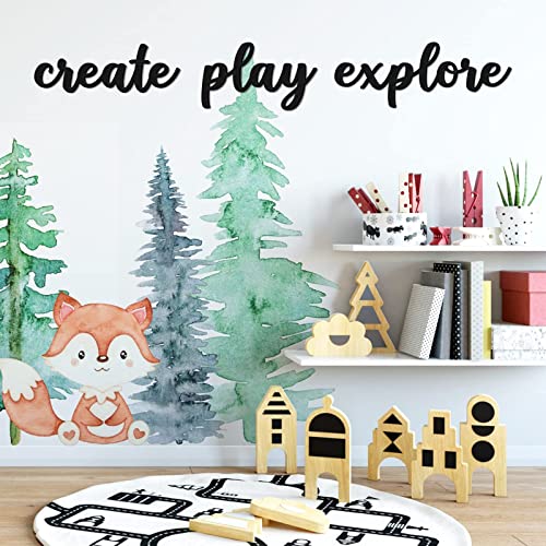 Xylolfsty Playroom Wall Decor Wood Play Explore Create Inspirational Wall Art Nursery Room Decor for Kids Toddlers Boys Girls Classroom Bedroom Reading Nook Positive Quotes Wall Decoration