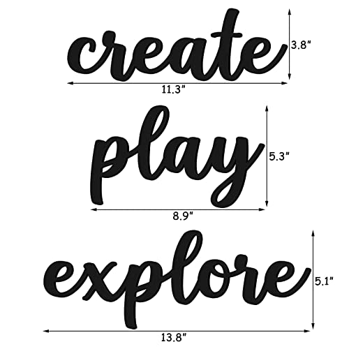 Xylolfsty Playroom Wall Decor Wood Play Explore Create Inspirational Wall Art Nursery Room Decor for Kids Toddlers Boys Girls Classroom Bedroom Reading Nook Positive Quotes Wall Decoration