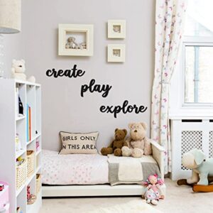 Xylolfsty Playroom Wall Decor Wood Play Explore Create Inspirational Wall Art Nursery Room Decor for Kids Toddlers Boys Girls Classroom Bedroom Reading Nook Positive Quotes Wall Decoration