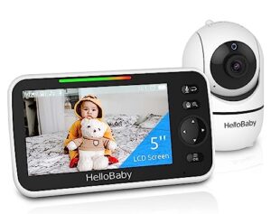 hellobaby monitor, 5''display with 30-hour battery, pan-tilt-zoom video baby monitor with camera and audio, night vision, 2-way talk, temperature, 8 lullabies and 1000ft range no wifi, ideal for gifts