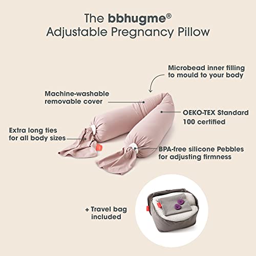 bbhugme Adjustable Pregnancy Pillow – Full Body Support for Side Sleeping - Adjustable Firmness and Shape - Supports Back, Legs, Belly, Hips for Pregnant Women - Removable Cover - Dusty Pink