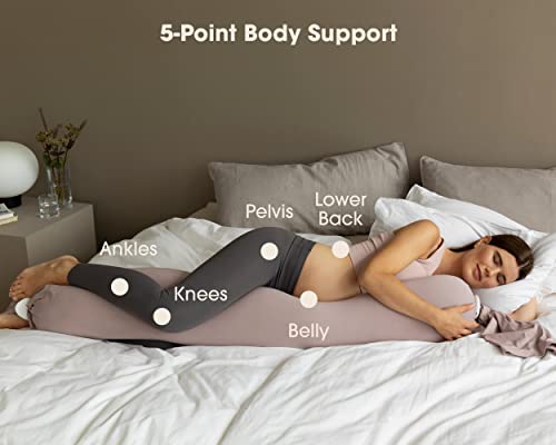 bbhugme Adjustable Pregnancy Pillow – Full Body Support for Side Sleeping - Adjustable Firmness and Shape - Supports Back, Legs, Belly, Hips for Pregnant Women - Removable Cover - Dusty Pink