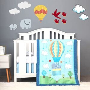 baby bees 4 pieces balloon safari crib bedding sets for boys and girls | baby bedding set of crib sheet, quilt, dust ruffle for standard size crib