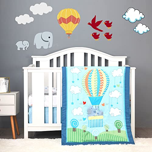 Baby Bees 4 Pieces Balloon Safari Crib Bedding Sets for Boys and Girls | Baby Bedding Set of Crib Sheet, Quilt, Dust Ruffle for Standard Size Crib