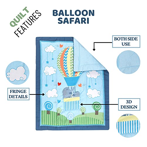 Baby Bees 4 Pieces Balloon Safari Crib Bedding Sets for Boys and Girls | Baby Bedding Set of Crib Sheet, Quilt, Dust Ruffle for Standard Size Crib