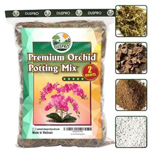 duspro orchid potting mix with moss pine bark mulch perlite stone & coco peat natural ingredients, orchid repotting kit drainage indoor potting medium great for plant root climbing & expanding