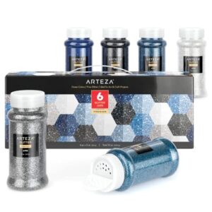 arteza fine glitter set, 6 x 2-oz bottles, ocean-toned glitter for resin, glue, acrylic paint, arts and crafts supplies for creating diy projects and holiday art