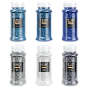 Arteza Fine Glitter Set, 6 x 2-oz Bottles, Ocean-Toned Glitter for Resin, Glue, Acrylic Paint, Arts and Crafts Supplies for Creating DIY Projects and Holiday Art