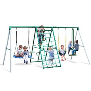 hapfan swing sets for backyard with saucer swing,belt swing,glider,climbing rope,climbing ladder