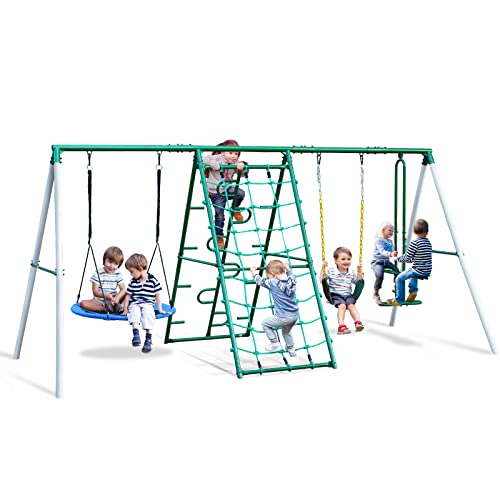 Hapfan Swing Sets for Backyard with Saucer Swing,Belt Swing,Glider,Climbing Rope,Climbing Ladder