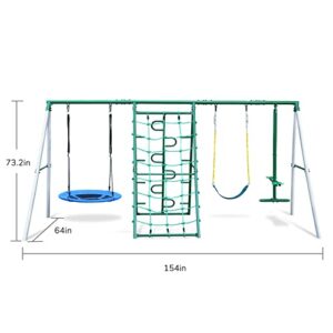 Hapfan Swing Sets for Backyard with Saucer Swing,Belt Swing,Glider,Climbing Rope,Climbing Ladder