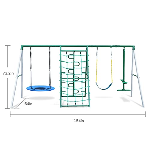 Hapfan Swing Sets for Backyard with Saucer Swing,Belt Swing,Glider,Climbing Rope,Climbing Ladder