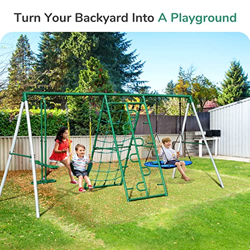 Hapfan Swing Sets for Backyard with Saucer Swing,Belt Swing,Glider,Climbing Rope,Climbing Ladder