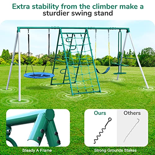 Hapfan Swing Sets for Backyard with Saucer Swing,Belt Swing,Glider,Climbing Rope,Climbing Ladder