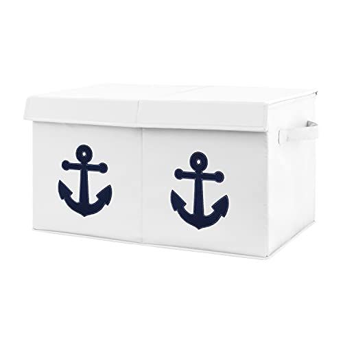 Sweet Jojo Designs Nautical Anchor Boy Girl Small Fabric Toy Bin Storage Box Chest For Baby Nursery Kid Room - Navy Blue White Ocean Sailboat Sea Marine Sailor Gender Neutral Anchors Away Collection