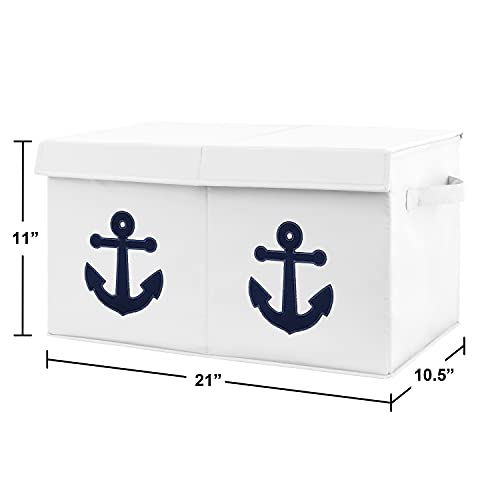 Sweet Jojo Designs Nautical Anchor Boy Girl Small Fabric Toy Bin Storage Box Chest For Baby Nursery Kid Room - Navy Blue White Ocean Sailboat Sea Marine Sailor Gender Neutral Anchors Away Collection