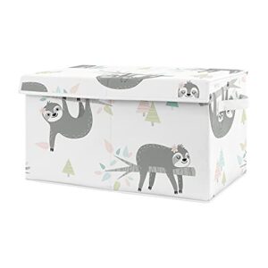 sweet jojo designs pink and grey jungle sloth girl small fabric toy bin storage box chest for baby nursery or kids room - blush, turquoise, gray and green tropical botanical rainforest leaf