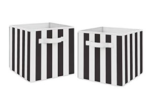 sweet jojo designs black stripe foldable fabric storage cube bins boxes organizer toys kids baby childrens - set of 2 - black and white for paris collection gender neutral