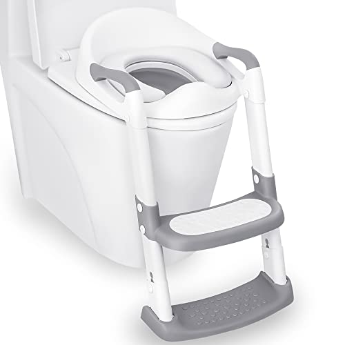 JASSONE® Potty Training Seat, Toddler Step Stool, 2 in 1 Potty Training Toilet for Kids, Baby Seat with Splash Guard and Anti-Slip Pad for Boys Girls Potty Training, Grey