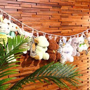 Blulu Plastic Toy Chain Organizer Stuffed Animal Storage Chain with 20 Pcs Plastic Clips 2 Pcs Ceiling Hook and 2 Pcs Door Hook for Hanging Plush Toys Hats Socks and Holiday Cards (White Clip)