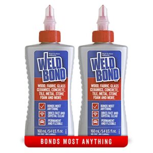 weldbond multi-surface, non-toxic adhesive glue, bonds most anything. wood glue or for crafts fabric glass mosaic carpet ceramic tile metal stone & more. ​dries crystal clear 5.4oz /160ml - 2 pack