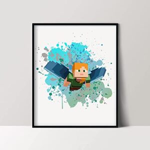 Pixel Mine Game Posters for Boys Room Decor – 8x10 Inches UNFRAMED Set of 6 by GROUP DMR, Fun Wall Art, Miner Gamer Themed Wall Decor, Video Game Gaming Gamer Watercolor Posters Prints Pictures Wall Art Decor