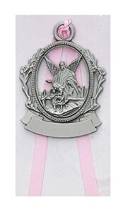 catholicstore guardian angel crib medal with pink ribbon, fine pewter, 2-1/2", mcv-pw15-p