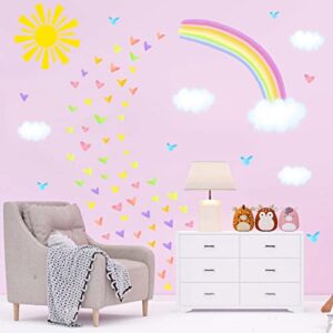 IKEYU Colorful Rainbow Wall Stickers Sun Clouds Wall Decals Watercolor Heart Wall Stickers Large Rainbow Wall Decals for Kids Room Nursery Girls Bedroom Decor