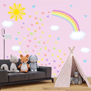 IKEYU Colorful Rainbow Wall Stickers Sun Clouds Wall Decals Watercolor Heart Wall Stickers Large Rainbow Wall Decals for Kids Room Nursery Girls Bedroom Decor