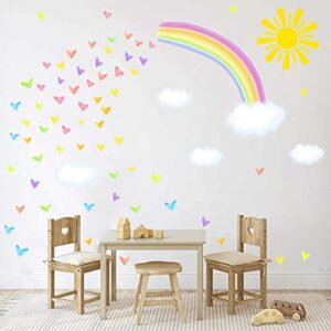 IKEYU Colorful Rainbow Wall Stickers Sun Clouds Wall Decals Watercolor Heart Wall Stickers Large Rainbow Wall Decals for Kids Room Nursery Girls Bedroom Decor