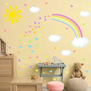 IKEYU Colorful Rainbow Wall Stickers Sun Clouds Wall Decals Watercolor Heart Wall Stickers Large Rainbow Wall Decals for Kids Room Nursery Girls Bedroom Decor