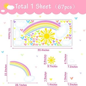 IKEYU Colorful Rainbow Wall Stickers Sun Clouds Wall Decals Watercolor Heart Wall Stickers Large Rainbow Wall Decals for Kids Room Nursery Girls Bedroom Decor