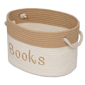 modern designs pro rope storage basket - embroidered storage bins - tote bin for nursery, playroom, living room, classroom (book bin)