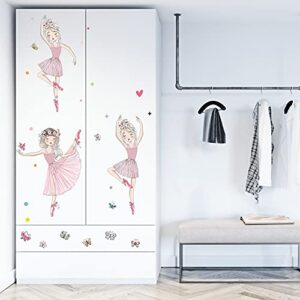 3 Pink Ballerina Baby Girls Wall Stickers, ULENDIS Removable Lovely Ballet Girls with Butterfly Wall Decals, Little Princess Wall Art Decor for Girls Bedroom Living Room Dance Room