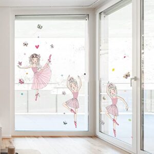 3 Pink Ballerina Baby Girls Wall Stickers, ULENDIS Removable Lovely Ballet Girls with Butterfly Wall Decals, Little Princess Wall Art Decor for Girls Bedroom Living Room Dance Room