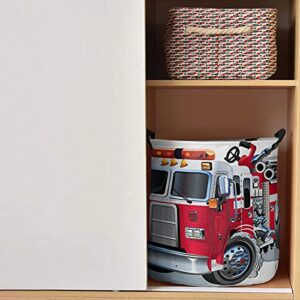 fire truck round laundry hamper with handles cartoon fire truck pattern red cool oxford fabric dirty clothes hamper collapsible storage basket/toy organizer for college dorms boys and girls
