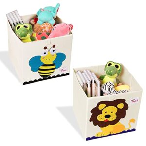 sitake 2 pcs foldable animal toy storage box/bin/cube, collapsible storage organizer chest basket container for kids, toddlers, boys and girls(13 x 13 x 13 inch, lion & bee)