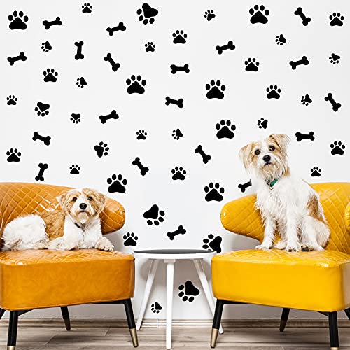 76 Pieces Dog Paw Decal Paw Print Sticker Dog Room Decor for Walls Dog Pup Removable Vinyl Wall Sticker Decoration Animal Footprint for Kid Boy Girl Nursery Bedroom Room Decor Art Mural DIY, Black