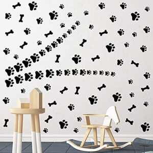 76 Pieces Dog Paw Decal Paw Print Sticker Dog Room Decor for Walls Dog Pup Removable Vinyl Wall Sticker Decoration Animal Footprint for Kid Boy Girl Nursery Bedroom Room Decor Art Mural DIY, Black