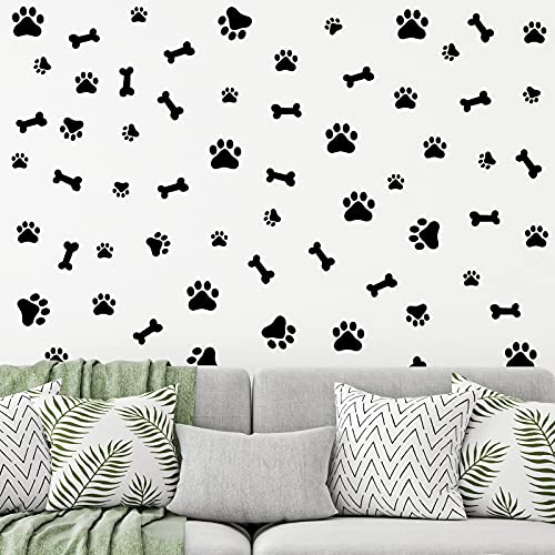 76 Pieces Dog Paw Decal Paw Print Sticker Dog Room Decor for Walls Dog Pup Removable Vinyl Wall Sticker Decoration Animal Footprint for Kid Boy Girl Nursery Bedroom Room Decor Art Mural DIY, Black