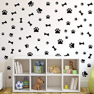 76 Pieces Dog Paw Decal Paw Print Sticker Dog Room Decor for Walls Dog Pup Removable Vinyl Wall Sticker Decoration Animal Footprint for Kid Boy Girl Nursery Bedroom Room Decor Art Mural DIY, Black