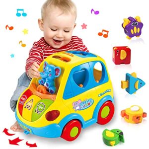 dumma baby toys 12-18 months musical bus toys for 1 2 3 4+year old boys girls gifts,early education learning toy with fruit/music/lighting/smart shapes for 18-24 months birthday gifts