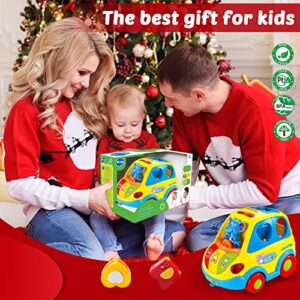 DUMMA Baby Toys 12-18 Months Musical Bus Toys for 1 2 3 4+Year Old Boys Girls Gifts,Early Education Learning Toy with Fruit/Music/Lighting/Smart Shapes for 18-24 Months Birthday Gifts